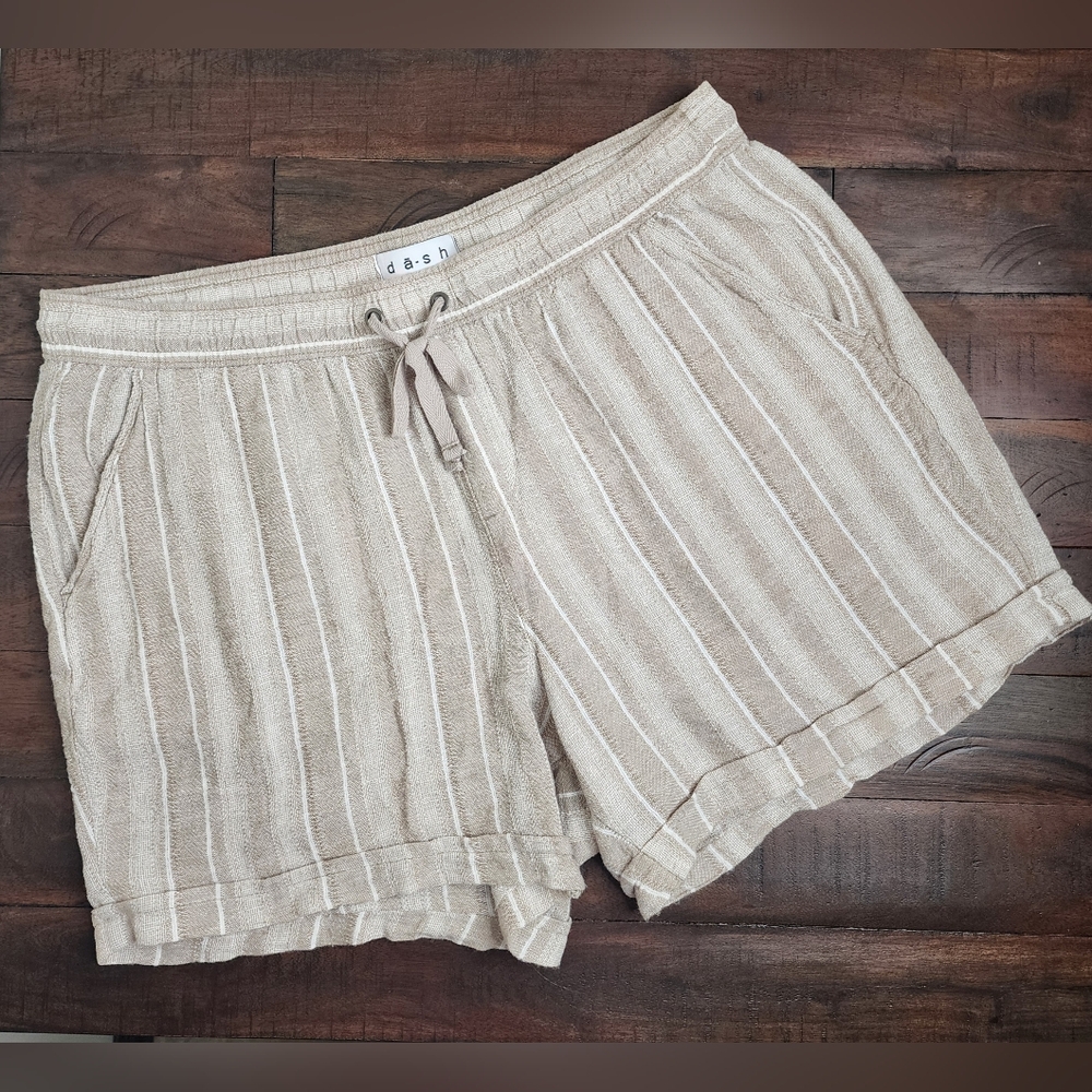 Dash Womens Linen Blend Beige & White Striped Summer Shorts LG Beach Vacation